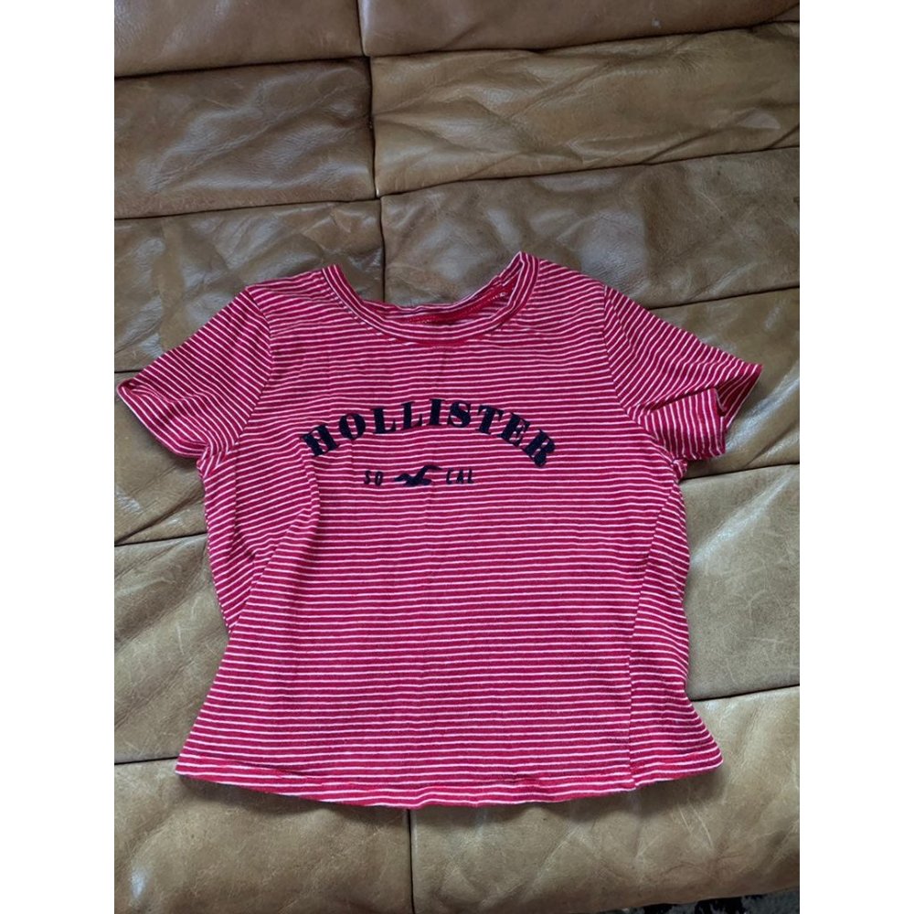 5/$20 💥 vintage 90s Hollister red white striped crop top tee shirt tshirt